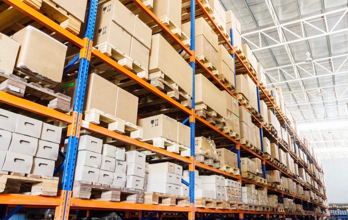 Warehouse aisles filled with palletised goods